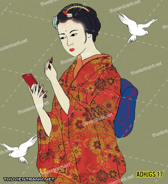 Tranh dán tường Cô gái  Nhật Bản mặc kimono, tranh minh họa cô gái Nhật Bản xưa -ADHJGS-17 - Kết quả tìm kiếm tranh tường